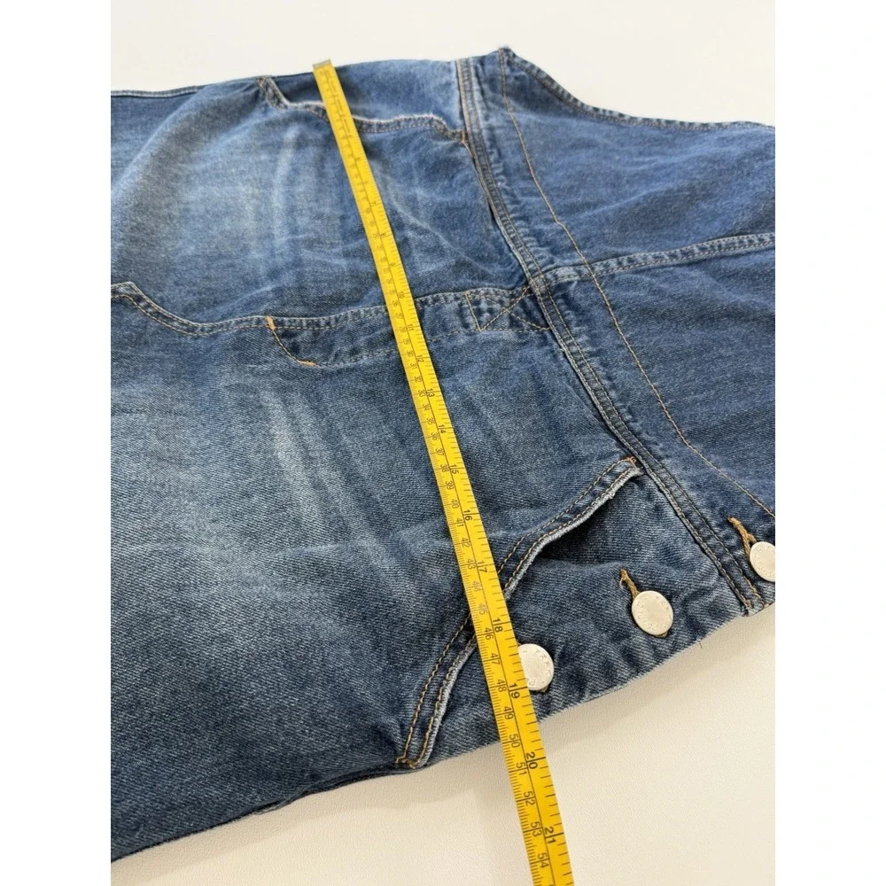 Free People Blue Denim Overall Dress Sz 6 Raw Hem Casual Bib Mini